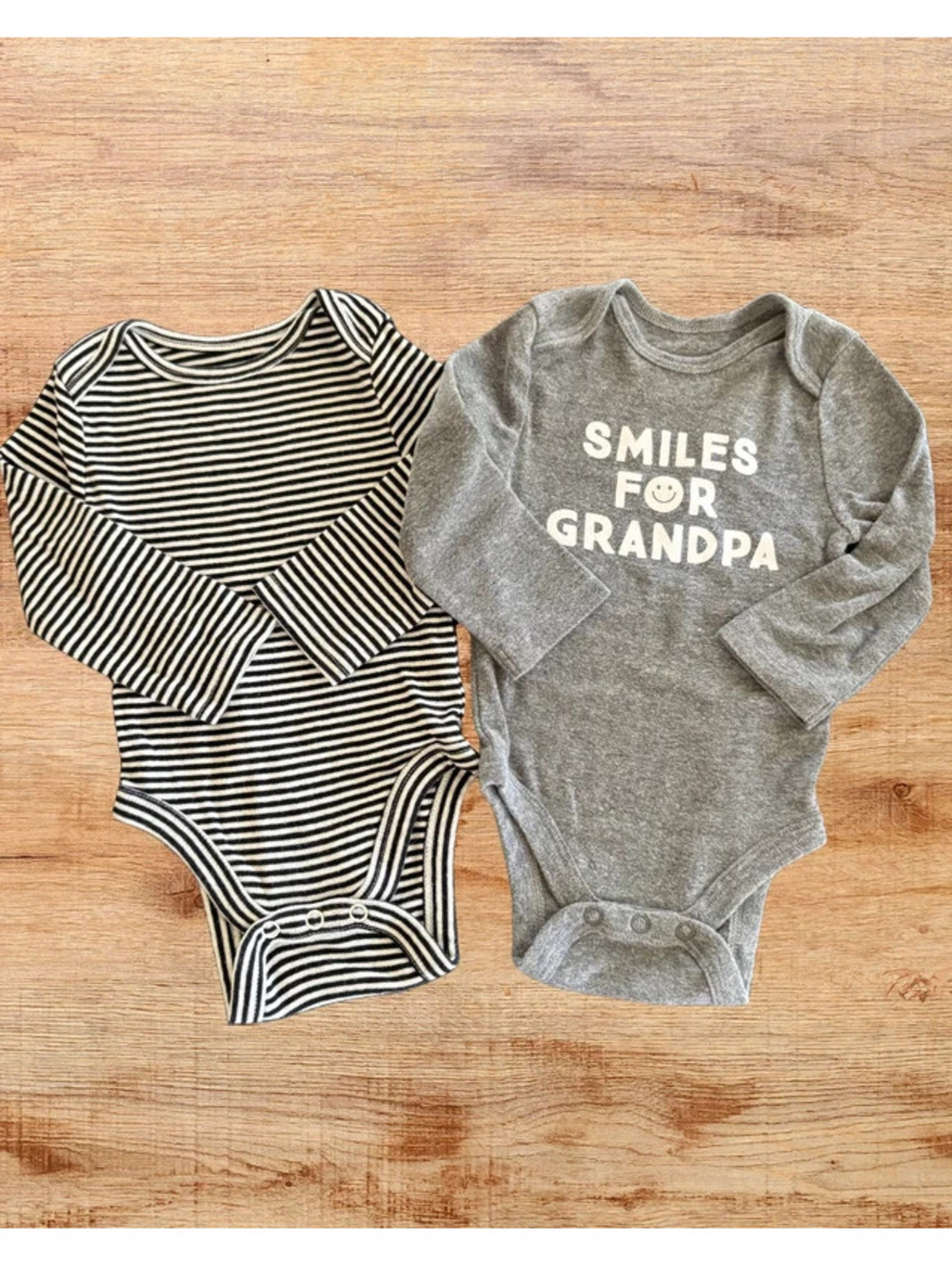 Jumping Beans 2-Pack 6M Long Sleeve Baby Bodysuits Gray & Stripe